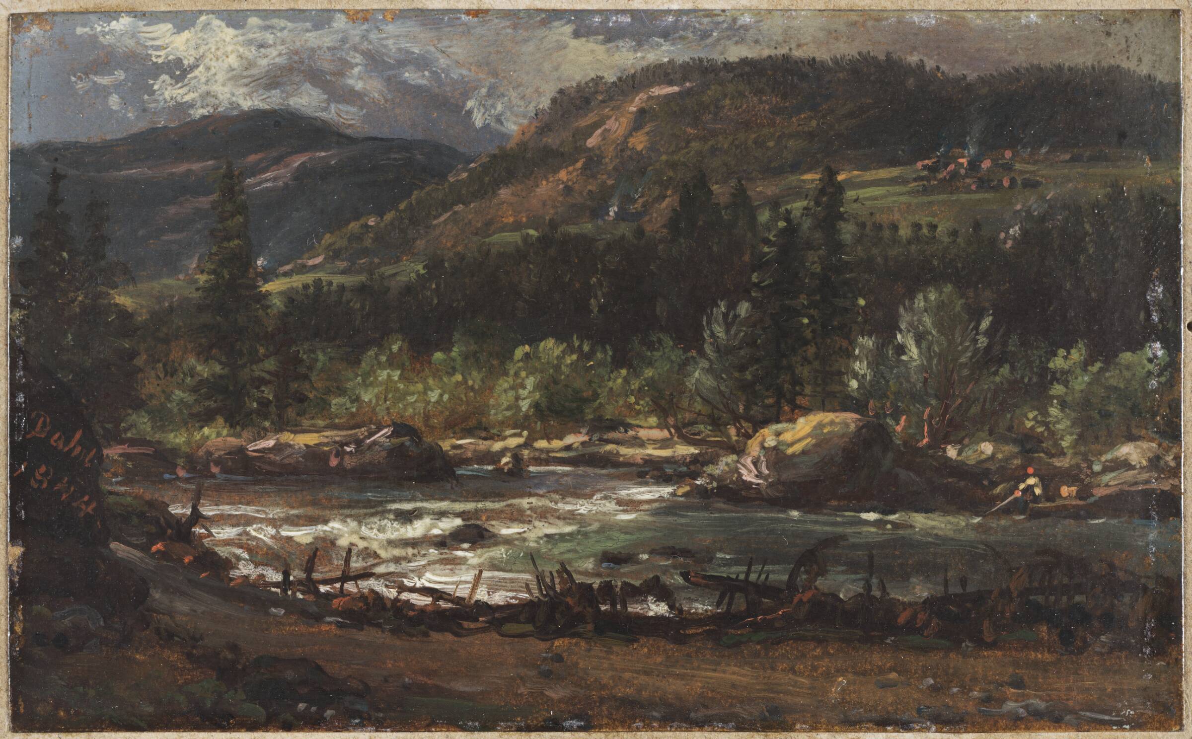 Landskabsskitse fra Norge. Ved Bruflat, Valdres, J.C. Dahl, 1844